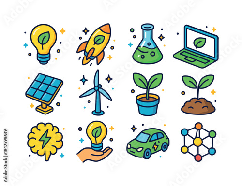 Eco Startup Icons. Eco Startups. Colorful isometric vector icons