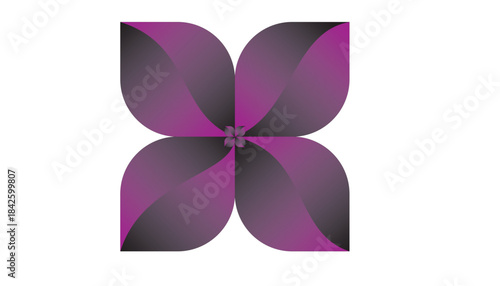 Gradient abstract purple four-petal flower design with smooth curves