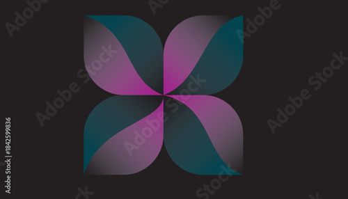 Gradient abstract four-petal flower shape design on dark background