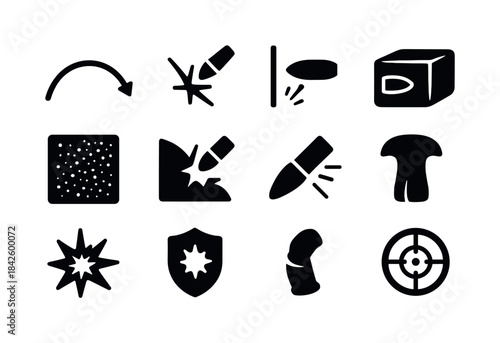Ballistics Icon Set. ballistics elements. Solid icon set of ball
