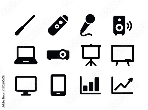 Presentation Tools Icons. Presentation tools. Solid icon set of