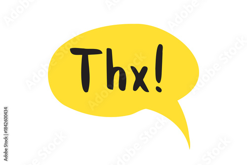 THX speech bubble yellow bright icon. Thank you hand drawn quote text. Doodle thx phrase.