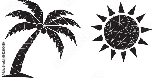 Tropical Beach Wave with Palm Tree Silhouette Vector Design