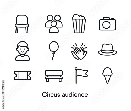 Circus Audience Icons. Circus audience. Line icon set of Circus