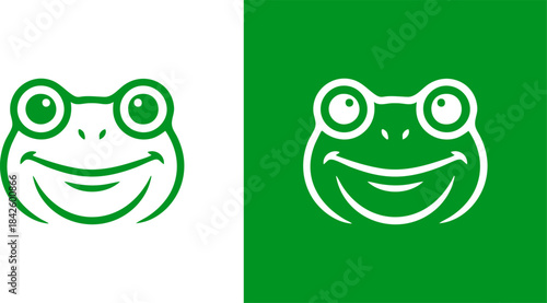 Cute Frog Head Line Art Vector Icon Set. Minimalist Green Outline Smiling Frog Face Logo. Isolated Amphibian Mascot Symbol for Branding, Sticker, and Graphic Element.