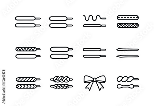 Shoelace Icon Set. Shoelace Variants. Line icon set of Shoelace