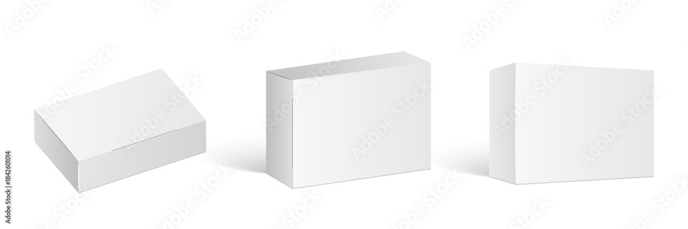 Fototapeta premium Cardboard box mockup icon in flat style. Package mock up vector illustration on isolated background. Carton container sign business concept.