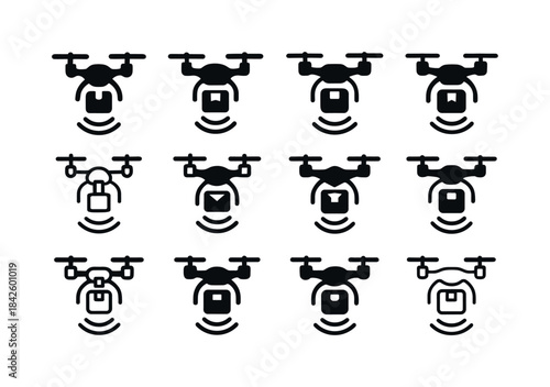 Drone Delivery Icons. drone delivery services. Icon set. Set Log