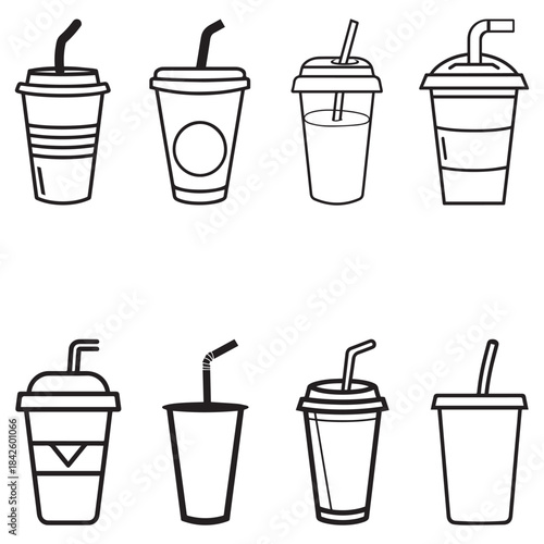 Coffee cup Line drawing icon black with a lid