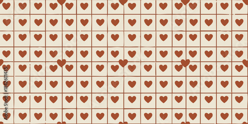 A charming digital pattern displaying a countless array of sweet red hearts in a soft, undulating grid, evoking a sense of enduring affection and gentle warmth, perfect for romantic designs