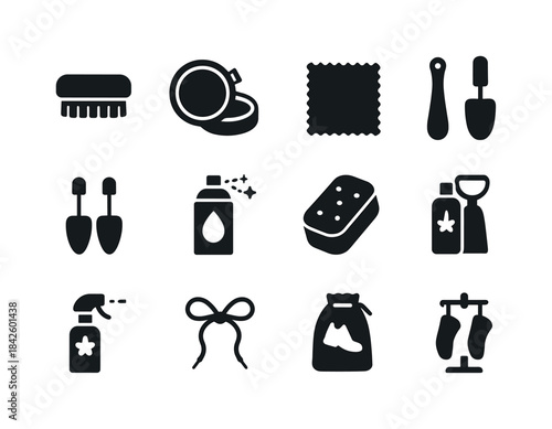Footwear Care Icons. Footwear care. Solid icon set of Footwear c
