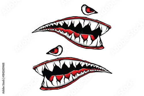 Aggressive Shark Mouth Decals, War Paint Style, Symbolizing Power and Danger