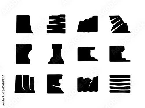 Cliff Icon Set. Cliff formations. Solid icon set of Cliff format
