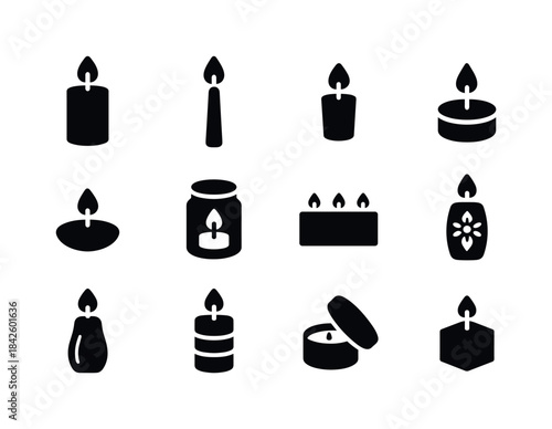 Candle Icon Set. candle types. Solid icon set of candle types: p