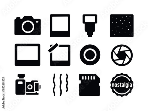 Photography Nostalgia Icons. Photography nostalgia. Solid icon s