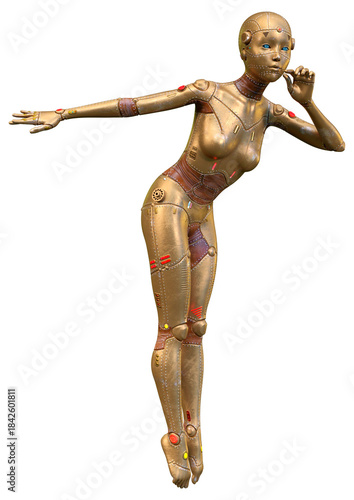 3D Rendering Female Robot on White