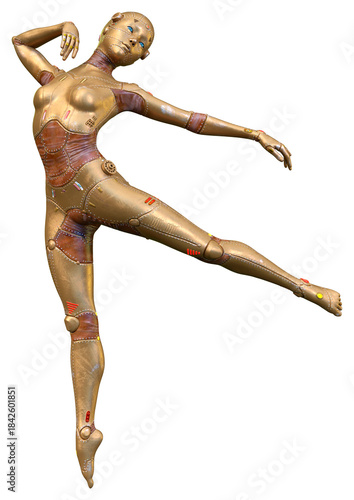 3D Rendering Female Robot on White