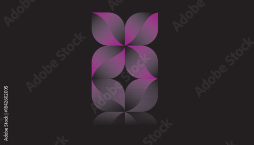 Gradient purple abstract floral tile design with smooth curved petals and reflection