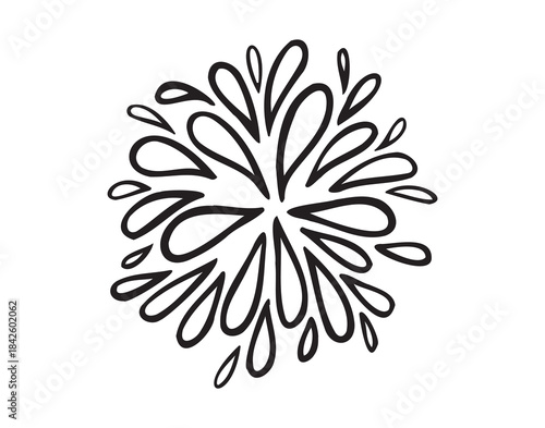 Doodle water splash in vintage style. Hand drawn lack vector ketch illustration. Sun, starburst, sparkle, sunburst set. Line sparkle explosion. Retro spark