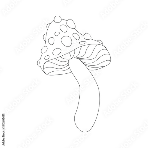 Groovy line esoteric mushroom, psychedelic toadstool with spots vector illustration