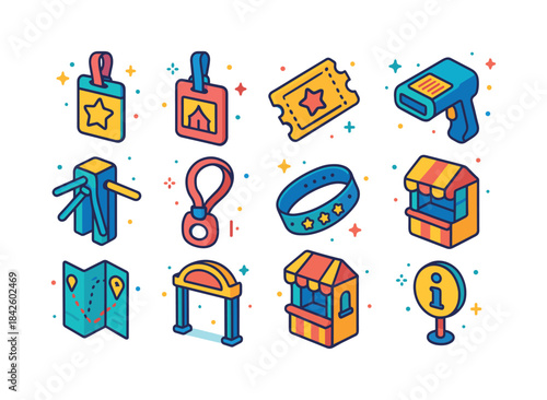 Circus Access Icons. Circus Tickets & Access. Colorful isometric