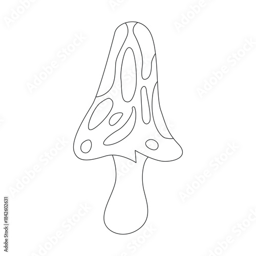 Groovy line psychedelic mushroom with distorted flowing spots on cap vector illustration