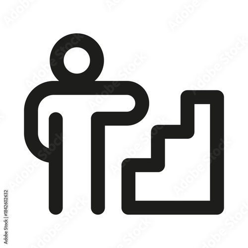 Person climbing stairs icon. Modern professional minimal line vector icon representing progress achievement growth clarity and clean visual design