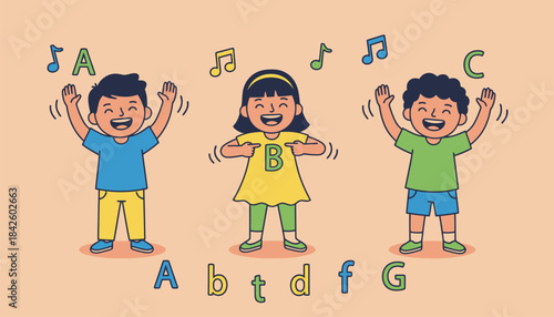 A musical setting where children sing an engaging alphabet song with accompanying hand motions reinforcing letter recognition through rhythm and movement.