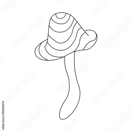 Groovy psychedelic lines and waves on funny mushrooms cap vector illustration