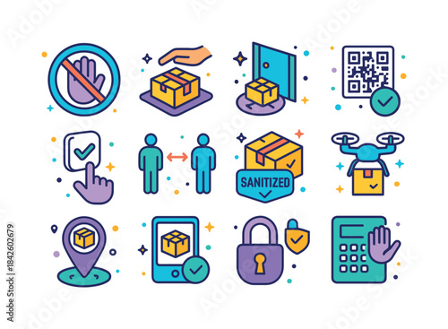 Contactless Delivery Icons. contactless delivery. Colorful isome