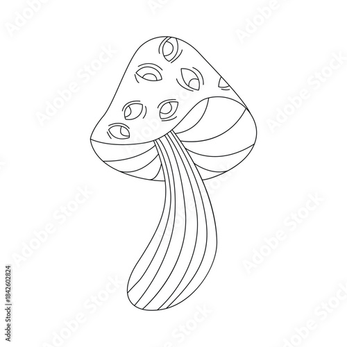 Groovy line psychedelic mushroom of hallucination, trippy eye movement on cap vector illustration