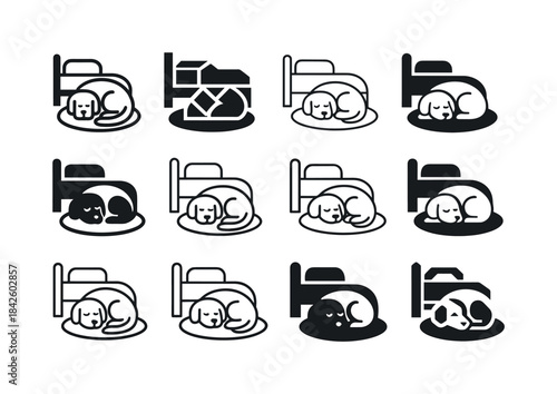 Sleepy Pet Logo Variations. A sleepy pet curled up next to their