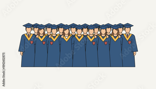 A large group of graduates posing for a photo with their arms around each other showcasing unity and camaraderie.