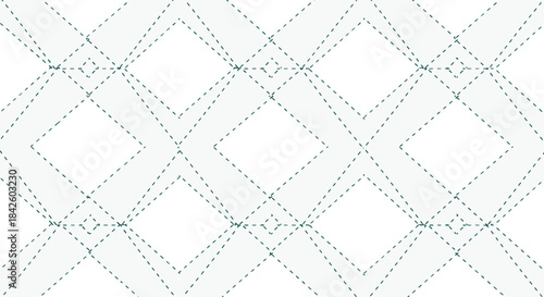 Minimalist geometric background with a sashiko-style pattern of stitched diamonds on a light gray and white surface.