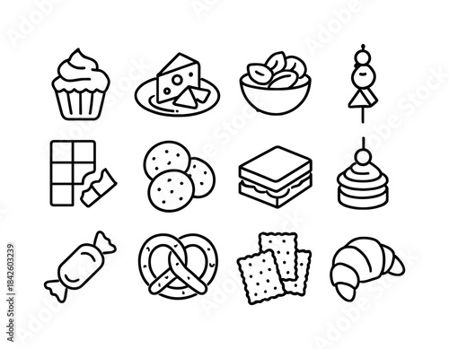 Party Food Icons. Party food. Line icon set of Party food: cupca