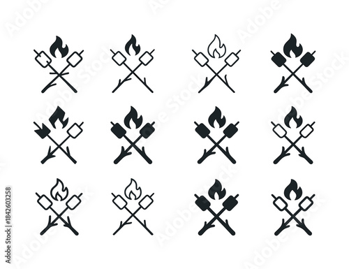 Roasting Marshmallows Icons. Roasting marshmallows. Icon set. Se