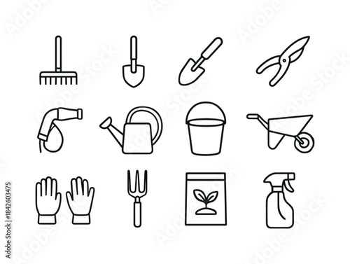 Garden Tools Icons. Garden Tools. Line icon set of Garden Tools: