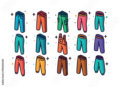 Colorful Pants Icons. Pants. Colorful isometric vector icons set