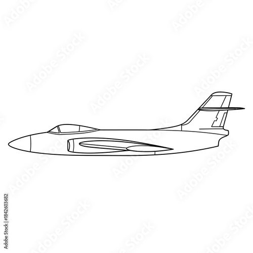 Detailed Line Drawing of a Vintage Military Jet Aircraft.