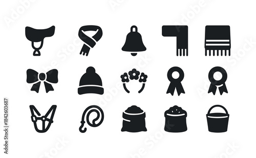 Alpaca Accessories Icons. Alpaca accessories. Solid icon set of