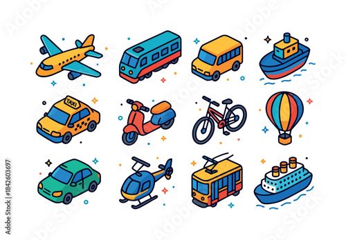 Colorful Transport Icons. Transportation. Colorful isometric vec