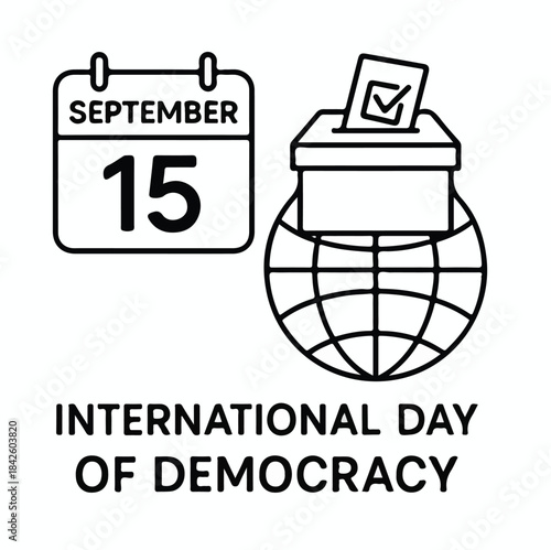 International Day of Democracy Icon with Ballot Box and Globe