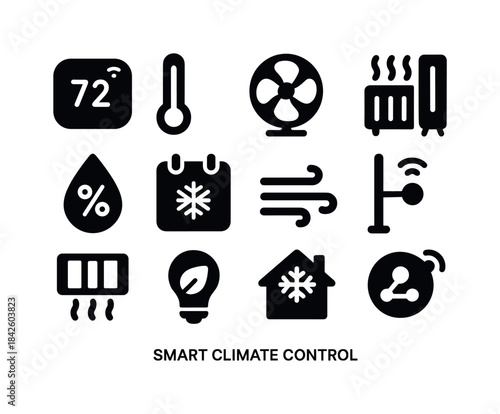 Smart Climate Control Icons. smart climate control. Solid icon s
