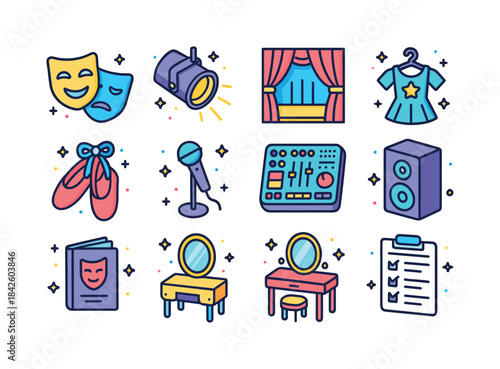 Performance Arts Icons. Performance arts. Colorful isometric vec