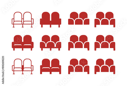 Red Velvet Seating Icons. Red velvet seats. Icon set. Set Logo o