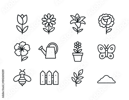 Garden Line Icons. Flower Garden. Line icon set of Flower Garden