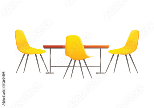 Plastic table and three chairs for cafe, school canteen interior vector illustration