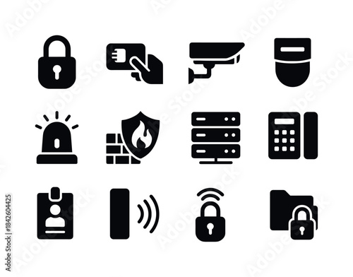 Office Security Icons. Office Security Tech. Solid icon set of O