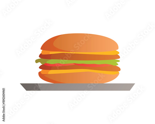 Burger on tray of fast food restaurant or cafe, menu of school canteen vector illustration