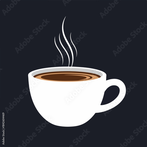 A steaming cup of hot coffee with aromatic steam rising against a dark background, perfect for morning beverages and cafe culture